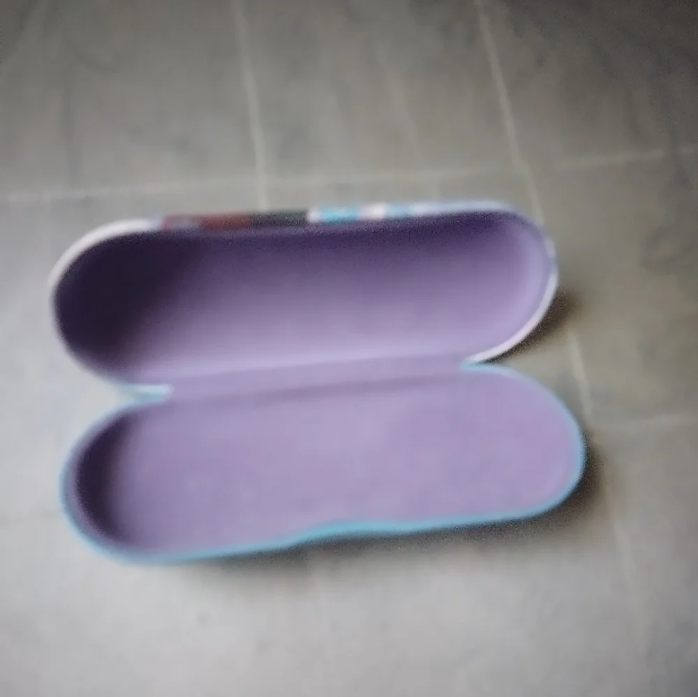 Disney's Frozen sunglasses case. The colors are muted. Purple and blue